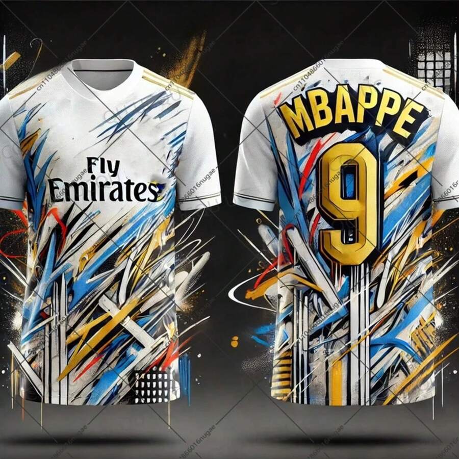 2526 AI Design Mbappe camiseta de fútbol transpirable cómoda camiseta de fútbol de manga corta ropa deportiva para hombres entrenamiento Top regalo para fanáticos - Florida-13851 - Ver 1