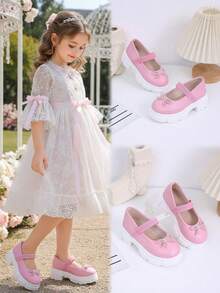 1 Pair Soft PU Fabric Infant/Toddler Girls' Platform Loafers With Butterfly Decor, Round Toe, Slip-On, Comfortable, Suitable For 3-15 Years Old, Princess Style, Casual, Spring/Summer