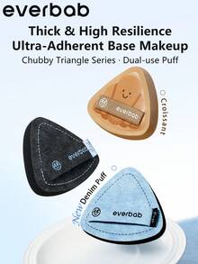 Everbab L Size 2pcs Denim Cushion Makeup Sponge Set With Storage Box, Suitable For Foundation,Giveaways,Travel,Cheap Stuff,Travel Essential - Blue - View 2