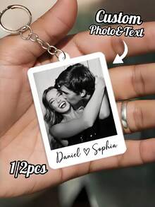 1/2 piezas Llavero personalizado, Llavero con foto y texto personalizados, Recuerdo de pareja, Regalo de aniversario, Anillo de llaves con foto, Regalo con nombre personalizado (Para él/ella), Regalo del Día de San Valentín - Multicolor - Ver 8