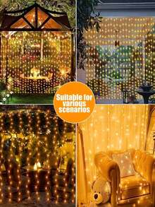 1pc 100/200/300 LED 3*1m/3*2m/3*3m Solar Powered Curtain Lights, Outdoor Lights, Fairy Lights, 8 Lighting Modes Suitable For Wedding, Proposal, Party, Outdoor, Garden, Patio, Wall Decor, Holiday, Christmas Party, Fence [Solar Powered] - Curtain Lights - View 9