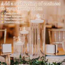 A Transparent Glass Candle Holder, Paired With Floating Candles On Water, White Floating Candles, And Cylindrical Glass Vases, Suitable For Valentine's Day Table Decoration, Artistic Flower Arrangement, Wedding Table Centerpiece, Interior Decoration, Valentine's Day Romantic Candlelight Dinner, Family Gatherings, Birthdays, Restaurants, Birthday Parties