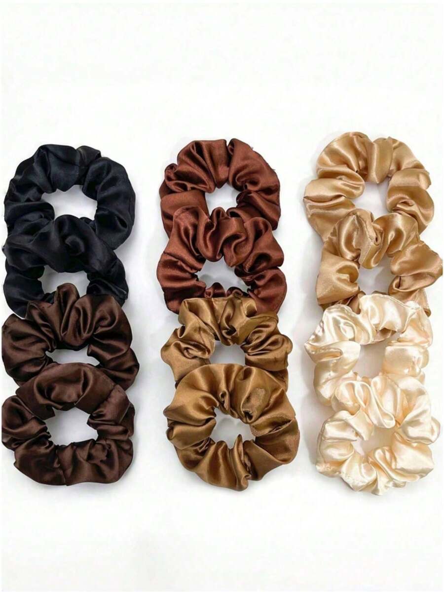 12/1 Pc Hair Clips Silky Scrunchies Satin Scrunchies Black Brown Scrunchie Pack Ponytail Holder Hair Scrunchies Silk Scrunchy Hair Bands Hair Ties, Casual,Cute,Hair Accessories,Hair RIbbons ,Hair Elastics ,Hair Rubber Bands ,Hair Rope ,Elastic Hair Tie