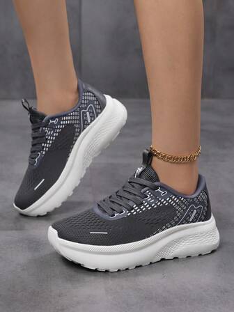 Women's Wide Toe Sports Shoes, Extra Wide & High Instep Design For Wide Feet, Outdoor Sports Running Training Comfortable Lightweight Breathable Mesh Shoes, Suitable For Bunions, Swollen Feet, Wide Feet, Low-Top Lace-Up Thick Sole Shock-Absorbing Casual Chunky Sneakers