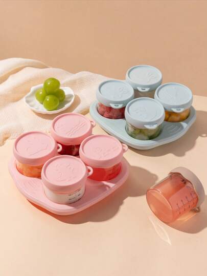 4 borcane de sticlă pentru alimente pentru bebeluși, cu capac, a câte 150 ml - etanșe, pentru cuptorul cu microunde, potrivite pentru depozitarea piureurilor de alimente pentru bebeluși și a gustărilor pentru copii mici, pentru mașina de spălat vase și frigider