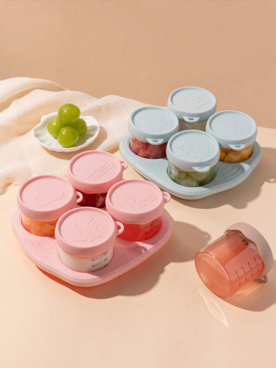 Bộ 4 hũ thủy tinh đựng thức ăn dặm cho bé 150ml có nắp đậy - Chống rò rỉ, dùng được trong lò vi sóng, thích hợp để bảo quản thức ăn nghiền cho bé và đồ ăn nhẹ cho trẻ nhỏ, có thể rửa bằng máy rửa chén và để trong tủ lạnh. - Nhiều màu - Xem 1