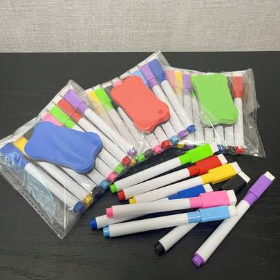 9pcs/Set 8 Colors Dry Erase Markers With Erasers - Suitable For Office, Fridge, Calendar