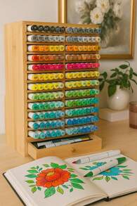 Alcohol Marker Organizer Storage For 168 Alcohol Markers With Marker Storage Drawer And Coloring Book Holder Slot - Bamboo Wooden Marker Storage Organizer - 杏色 - 查看 5