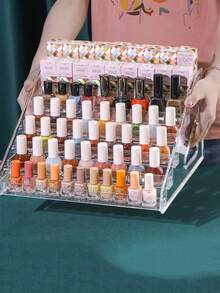 Suporte de Exposição Transparente de Acrílico para Esmalte de Unha; Suporte de Exposição em Degraus de Sombra para Olhos com Almofada de Ar para Cosméticos.