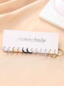 3/6/9 Pairs Minimalist Stainless Steel Round Hoop Earrings Set, Unisex, Versatile Wearing Styles, Suitable For Casual Daily Decoration - Multicolor - View 8