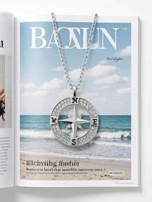 1件925纯银指南针项链，女士夏季款，镶钻方向指示吊坠，锁骨链，独特设计，时尚百搭，奢华颈饰