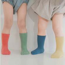 4 Pairs Baby Socks, Simple Mismatched Design, Fashionable Combination, Cuffed Socks - Multicolor - View 10