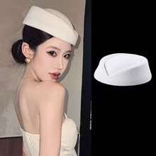 纯色羊毛贝雷帽，优雅高端法式白色礼帽，适合婚礼、派对、空姐等场合，女士新款时尚配饰