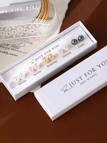 1 Set 7-Pair Pearl Stud Earrings, French Retro Minimalist Earrings For Non-Pierced Ears - Multicolor - View 8