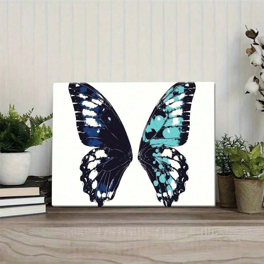 1 Pieza de Decoración de Pared con Alas Elegantes en Marco - Impresión en Lienzo de Alta Definición en Dos Tonos Azul y Negro, Marco de Madera Clásico, Decoración de Estilo Natural, Adecuado para Sala de Estar, Dormitorio, Oficina en Casa, Diseño Simple, Impresión de Alta Resolución, Listo para Colgar, Decoración del Hogar, Aportando una Diversión Única a su Hogar - Multicolor - Ver 1
