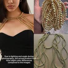 1入性感蝴蝶形胸鏈女士款，歐美風格珍珠流蘇腰鏈和肩帶鏈