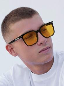 1 PC Men's Classic Iconic Square Frame Fashion Glasses, Lightweight Lenses For Party