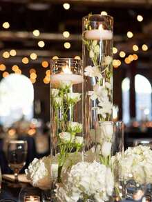 A Transparent Glass Candle Holder, Paired With Floating Candles On Water, White Floating Candles, And Cylindrical Glass Vases, Suitable For Valentine's Day Table Decoration, Artistic Flower Arrangement, Wedding Table Centerpiece, Interior Decoration, Valentine's Day Romantic Candlelight Dinner, Family Gatherings, Birthdays, Restaurants, Birthday Parties