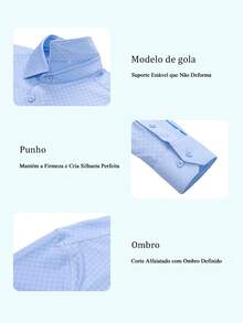 Men's Slim Fit Luxury Dress Shirt With Elastane, Wrinkle-Free Knit | Stylish Breathable Plaid Shirt | Elegant Slim Fit And High-Quality Fabric | Soft And Breathable | Imported Product - 淺藍色 - 查看 5