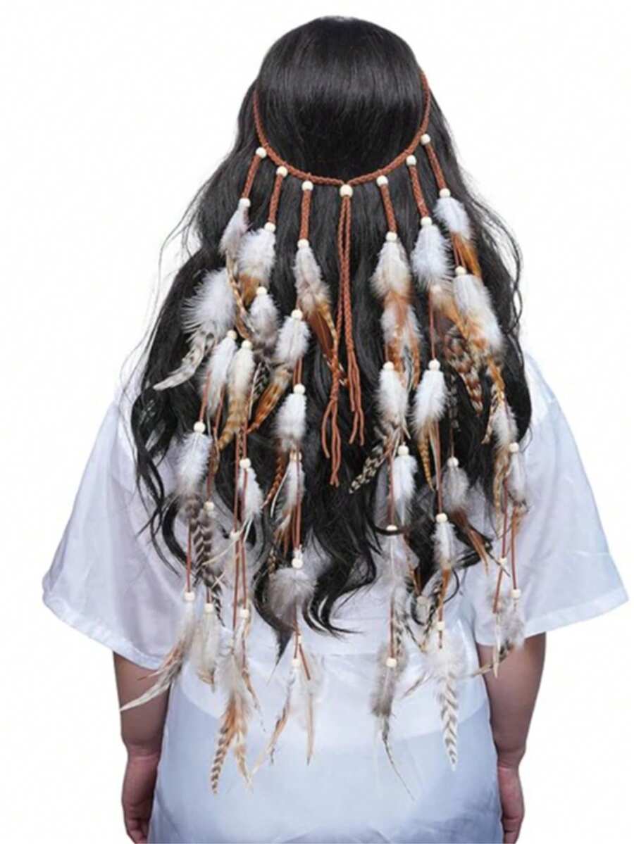 Feather Headpiece, Women's Festival Headpiece, Bohemian Feather Rope Crown Headpiece, Girls' Fashion Headband, Party & Wedding Winter Hair Accessory Summer Beach Hair Bands - Multicolor - View 1