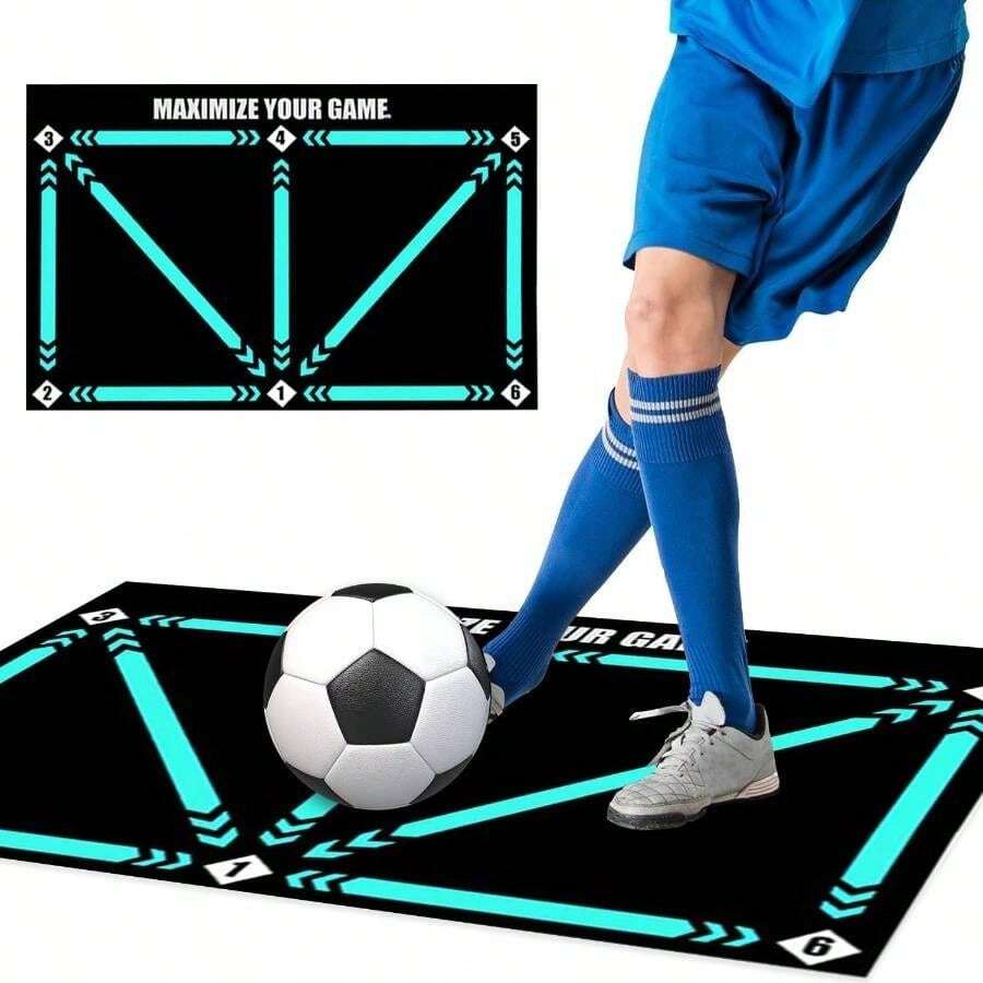 Tapete de Entrenamiento Futbol, 90*60cm Tapete Ejercicio de Futbol Silenciosa y Antideslizante, Tapete de Accesorios Auxiliares Deportivos Antideslizante, Entrenamiento Agil de Ftbol - Modelo básico negro - Ver 1