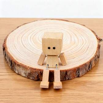 DIY Spade Wooden Robot With 12 Changeable Mood Stickers & Natural Round Wood Slice Base With Tree Ring Pattern | Aromatic Handcrafted Wooden Sculpture And Natural Wood Scent Air Freshener For Versatile Home, Office, Desk, And Car Decor | Creative Expression Toy For Emotional Display In Living Room, Bedroom, Kitchen, Bathroom, Balcony.