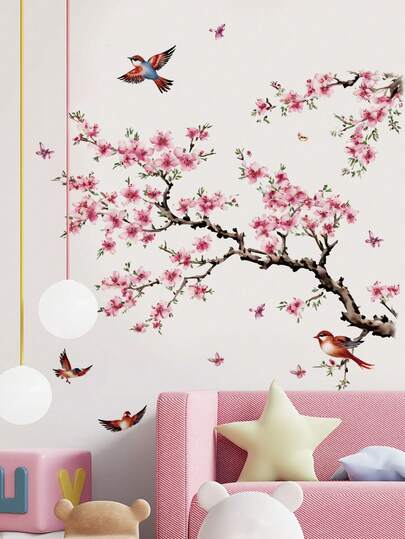 1/2 miếng dán tường - [Cành cây & Chim, Hoa & Bướm] Giấy dán tường trang trí cho phòng bé trai/bé gái, phòng trẻ sơ sinh, phòng ngủ, phòng khách - Có thể tháo rời, Quà tặng cá nhân hóa, Trang trí tường - Trang trí tường dễ thương, sáng tạo cho phòng trẻ em
