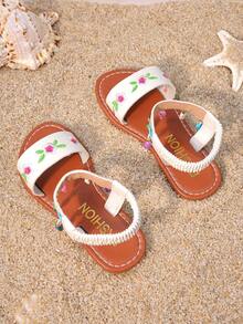 Sandalias planas bordadas de verano para niñas, estilo bohemio, suela blanda antideslizante para la playa, nuevos zapatos de moda para niños - Blanco - Ver 4