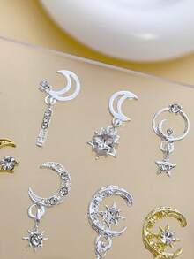 10pcs Ramadan Moon And Stars Rhinestone Pendant Nail Charms, Vintage Luxury Nail Supplies, Suitable For Multi-Functional DIY Accessories Nail Art