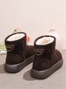 女士时尚厚底套脚雪地靴，冬季百搭舒适踝靴 - 咖啡色 - 查看 8