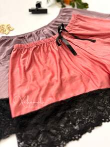 Set Of 3 Short Doll Shorts With Lace And Satin Polyamide Shiny Sexy Women's Pajama Shorts - 彩色 - 查看 5