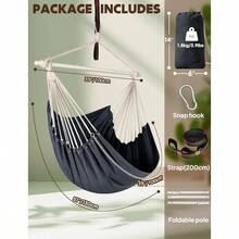 ASChihee Columpios Silla Hamaca Fuerte Metal Plegable Barra separadora Portatil Silla Colgante Maximo 227KG Asiento comodo Patio Cesped Silla Mezcla de algodon para Comodidad Superior Durabilidad - 130*100cm+Gris oscuro-Pértiga metálica - Ver 3