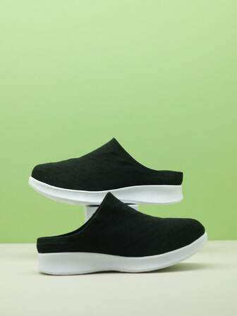 Unisex Black & White Slip-On Sneakers, Lightweight Breathable Casual Sports Running Shoes, Knit Sock Shoes