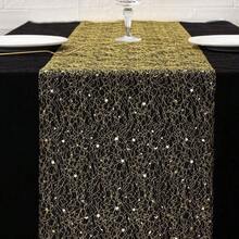 Luxuriöser sternenbehangener Tischläufer mit goldfoliengeprägten Sternen und Monden, Tischläufer im orientalischen Ramadan-Stil - Stern- und Mond-Tischläufer - Festliche Party-Dekoration - Tischläufer mit Foliensternen - in verschiedenen Größen und Farben erhältlich - Metallic-Polyesterstoff, Requisite für festliche Atmosphäre - Verschiedenfarbig - Übersicht 3