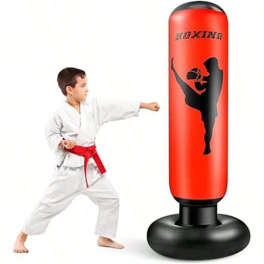 Saco de Arena Hinchable para niños,Saco de Boxeo Plegable y reabrible,Adecuado para Karate,Taekwondo,como Regalo para niños y niñas - rojinegro - Ver 1