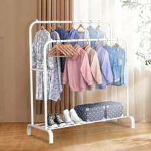 Multifunctional Coat  Clothing Double Rod Hanger With Shelf Freestanding White - White - View 6