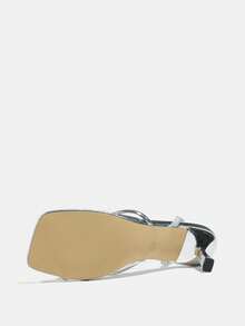 Women's Elegant High Heel Shoes, Suitable For Nightclub, Party, Outdoor, Banquet, Square Toe, Shiny Criss-Cross Strap, Comfortable Ankle Strap, Sexy And Luxurious Silver High Heels, Formal Occasion Sandals