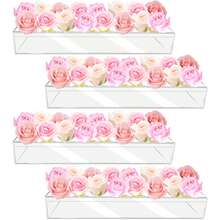 Jarrón de flores acrílico rectangular, jarrones de flores bajos y largos transparentes para arreglos florales, decoración de centros de mesa para el hogar, oficina, boda, Acción de Gracias, Navidad y fiestas - transparente - Ver 1
