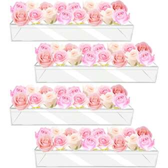 Jarrón de flores acrílico rectangular, jarrones de flores bajos y largos transparentes para arreglos florales, decoración de centros de mesa para el hogar, oficina, boda, Acción de Gracias, Navidad y fiestas