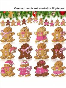 12pcs/24pc/36pc/Christmas Gingerbread Man Decorations, Used For Christmas Tree Decoration, Wooden Gingerbread Man Decorations, 3 Inch Christmas Home Kitchen Holiday Decor, Comes With Hemp Rope For Hanging On Christmas Tree, Wreath, Small Tree, Fireplace, Wall, Window, Tree Branch - Pink Cute Gingerbread Man - View 8