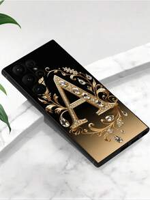 A-Letter Rhinestone Floral Pattern Phone Case, Black TPU Soft Protective Cover, Compatible With Huawei Honor, Galaxy, International Version,  Not The Domestic Version - Black - View 4