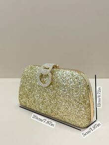 Bolsa clutch dourada brilhante, ideal para festas de Natal, bailes, encontros, casamentos, formaturas, celebrações e banquetes. Um excelente presente para mulheres. Combina perfeitamente com diversos vestidos de festa, vestidos de noite e vestidos de paetês, sendo um item indispensável para casamentos e também ideal para vestidos de formatura e baile de gala. - Ouro - Ver 3
