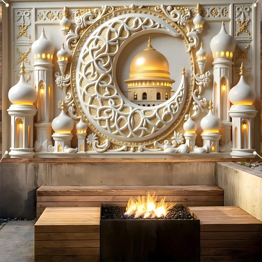 1 Stück Ramadan Banner, Polyester, islamische Feiertags-Wanddekoration, Innen- und Außenbereich Eid Festival Party Zubehör, ohne Strom erforderlich - Verschiedenfarbig - Übersicht 1