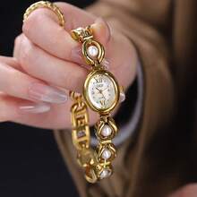 1pc Women's Vintage High-Quality Exquisite Luxury Pearl Bracelet Watch, Suitable For Holiday Gifts And Daily Wear - White - View 4