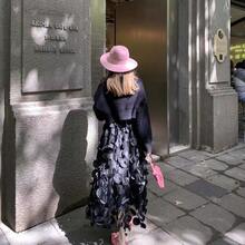 Falda acampanada vintage, falda de tul con lunares de talle alto para mujer, versátil para otoño/invierno - Negro - Ver 5