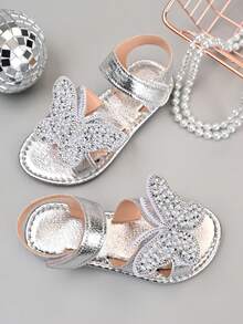 2026 New Kids Sandals, Silver Glitter Upper, Pearl Bowknot, Princess Vibe, Versatile For Daily Wear - Silver - View 5