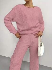 Winter Clothes For Women: 2pcs Sweatsuit Set, Cozy Fall Clothes For Women, Conjuntos De Invierno Para Mujer, Multiple Colors  Women's Casual Pullover Two-Piece Set, Suitable For Winter And Autumn, Consisting Of A Textured Long-Sleeved Top And Jogging Pants  Conjunto Deportivo Sport Outfit Women  Athletic Sets Women  Women's Winter Clothing Of Women's Winter Clothing Women's Winter Fashion Women's Winter Promotion Of Women's Winter Clothing Christmas  Ugly Christmas Sweater Women Curve - 粉色 - 查看 2