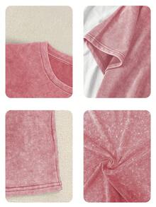 大码女式日常俏皮蝴蝶结图案圆领短袖休闲夏季女式水洗上衣，Xoxo字母图案情人节女式红色T恤 - 紅色 - 查看 7