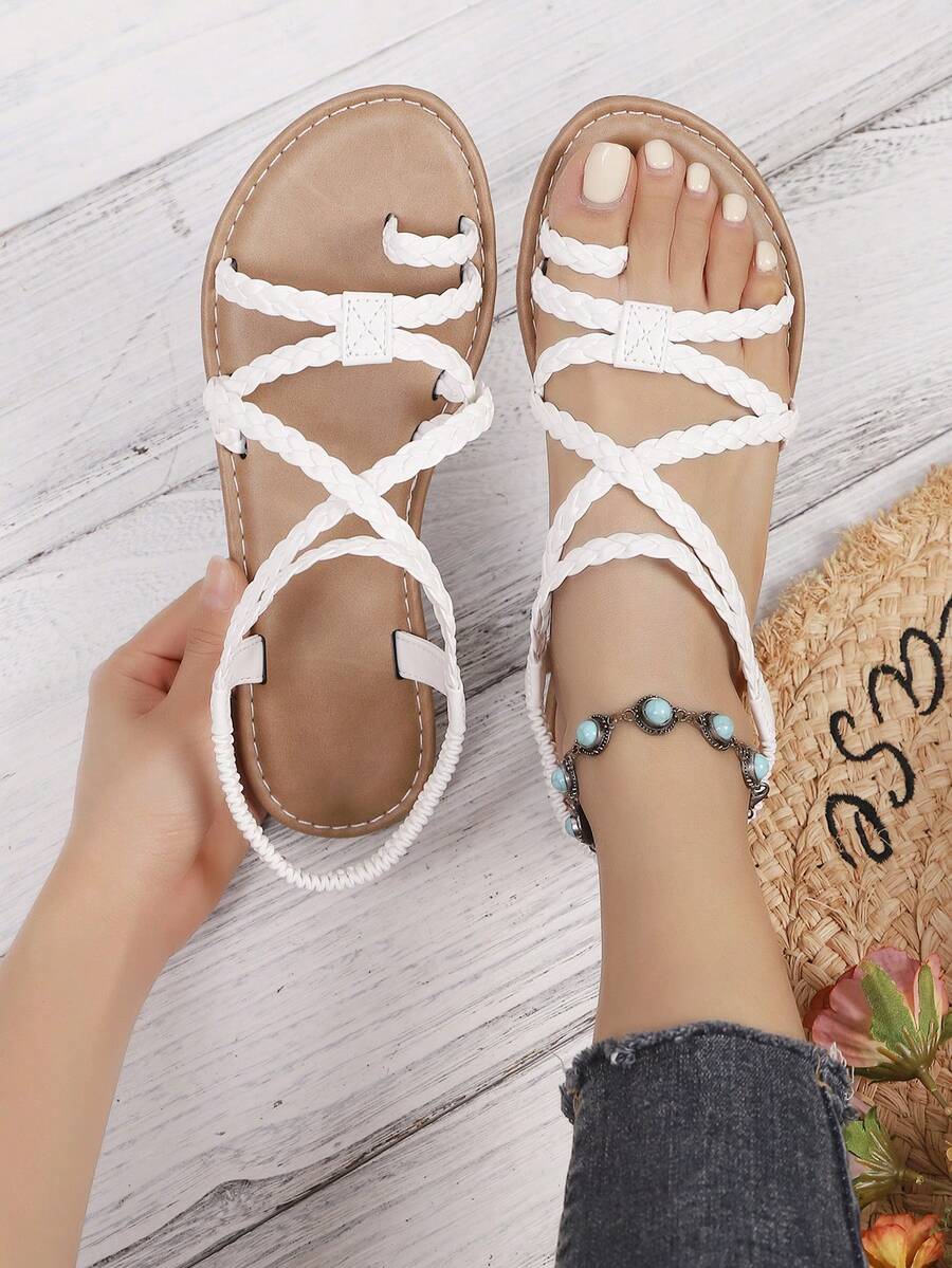 New Fashion Knitted Slippers - Comfortable Thick Bottom, Artificial Leather Fabric Coat And Plastic Sole, All Season Casual Shoes, Comfortable Women's Shoes - White - View 1
