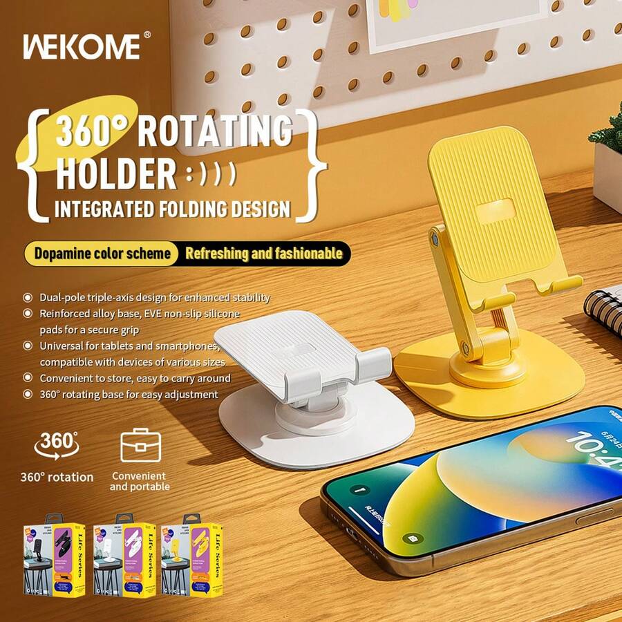 Giá đỡ máy tính bảng để bàn có thể xoay và điều chỉnh, giá đỡ điện thoại xoay, giá đỡ máy tính bảng gấp gọn tiện dụng để xem phim. - Màu vàng - Xem 1
